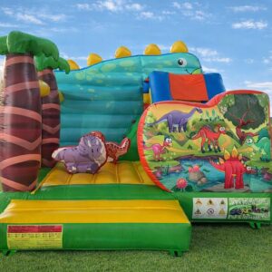 HJ104 Dino party with slide, obstacle bouncy castle