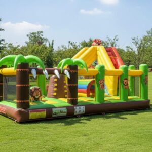 HJ78 Tiger play park with slide, obstacle course and bouncy castle