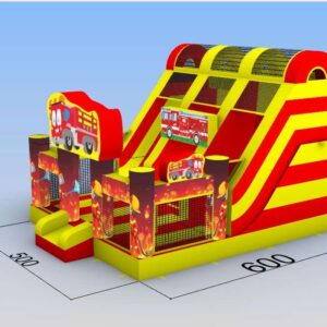 Fire truck with double slide, obstacle course
