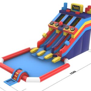 Echipament pentru locuri de joacă cu tobogan cu apă și castel gonflabil